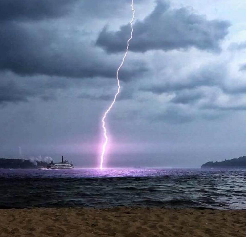 Lightning strike on Lake George, Saturday afternoon August 13, 2016